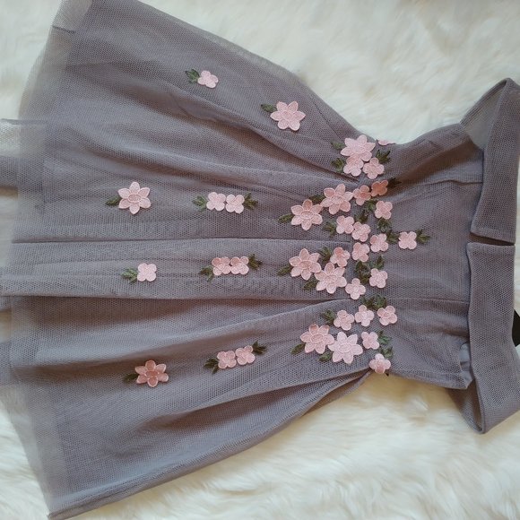 Off shoulder Floral Mesh Bardot Skater Dress - Picture 3 of 16